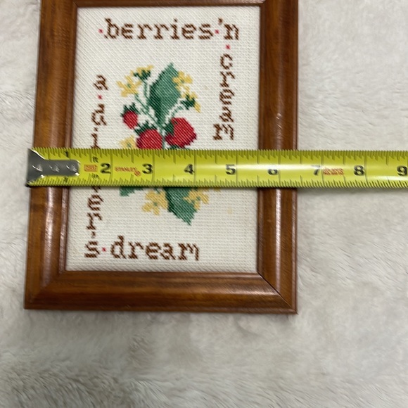 Vintage Cross-stitched Framed Artwork berries n cream a dieters dream. - Picture 6 of 6